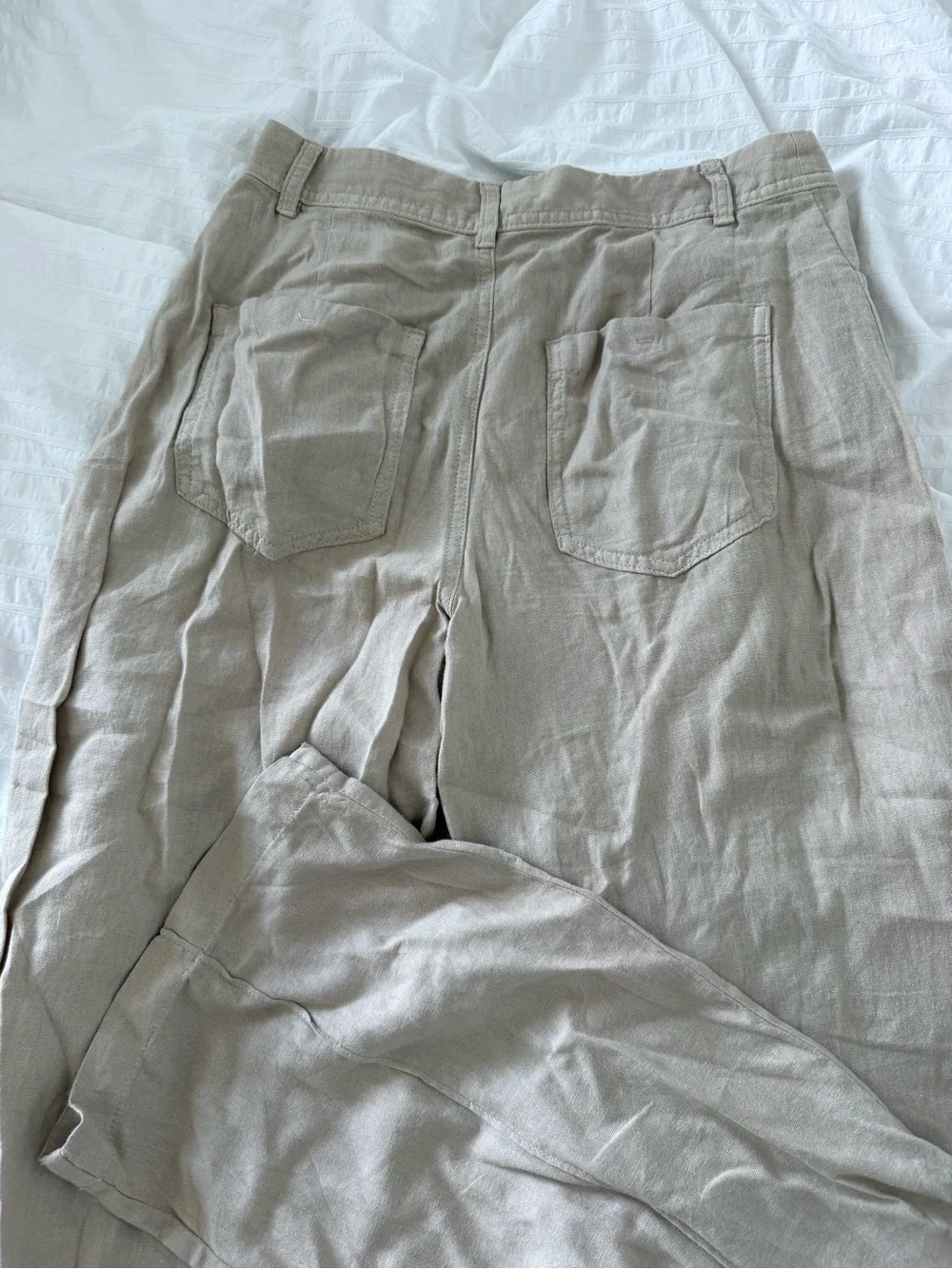 Zara Beige Wide-Leg Linen-Blend Pants